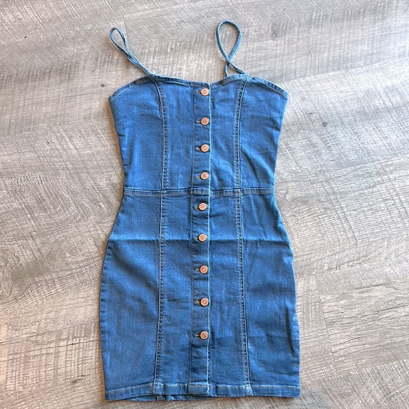 Premium Stretch Denim Button Down Dress 99% Cotton - Picture 15 of 17